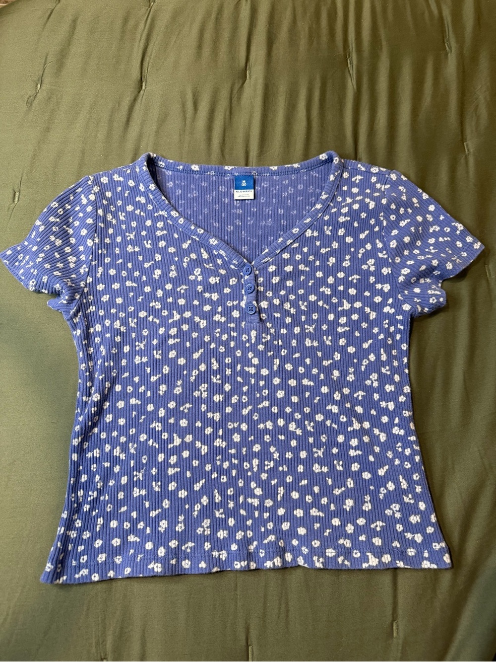 Old Navy Blue Floral Ribbed Henley Tee